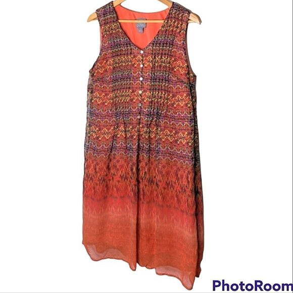 Rabbit Rabbit Rabbit Abstract Ombre Orange Red Pleated Shift Dress size 12 - Picture 1 of 15
